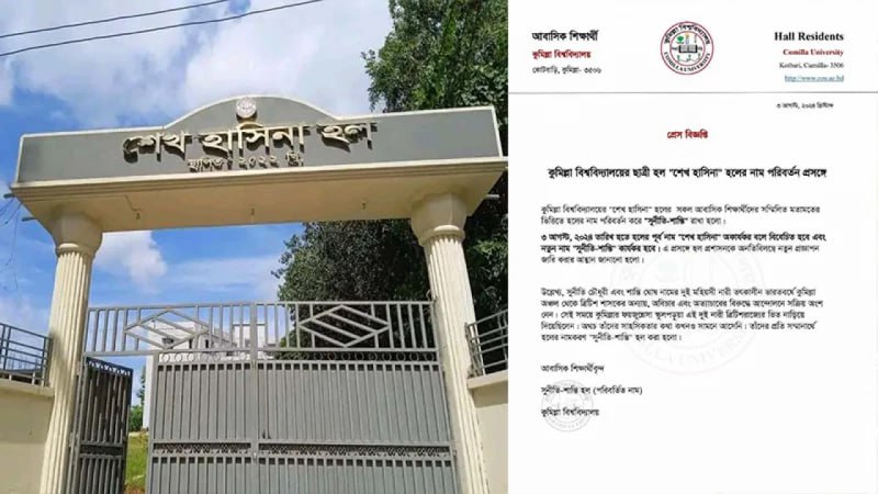 Change of name of Bangabandhu and Hasina hall in Kubi, what is the new name?